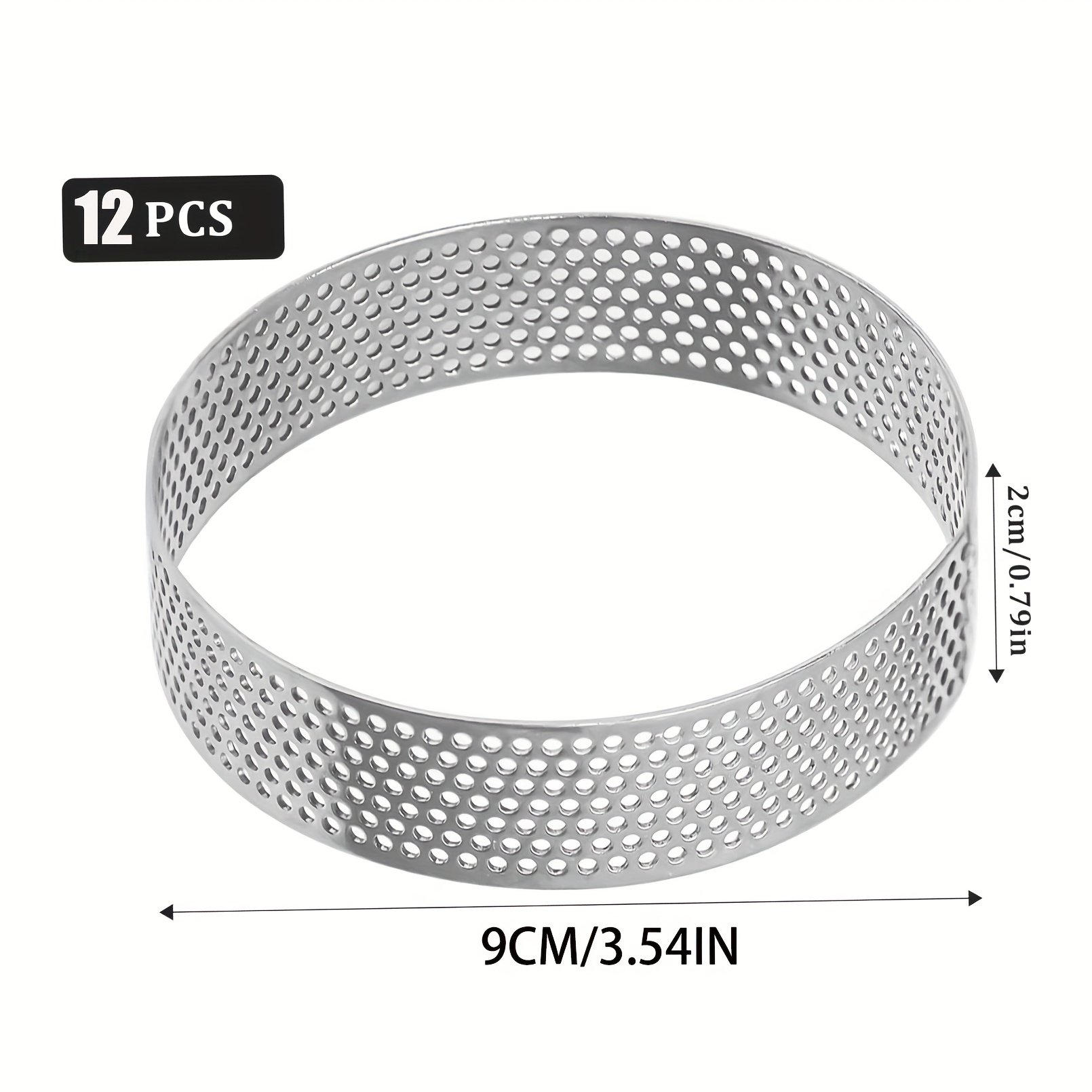 TEMU 12pcs Of 6cm Stainless Steel Round Bread Rings With Holes, Smooth Polished Pie Muffin Cake Rings, Suitable For Kitchen Baking And Dessert Shops