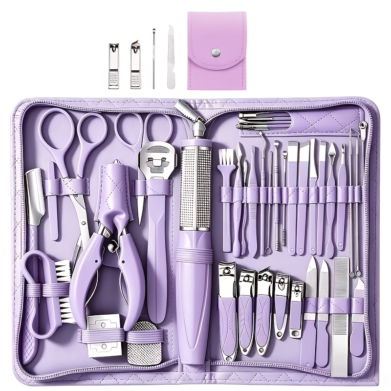 Purple Complete Nail Clipper Set with Storage Bag