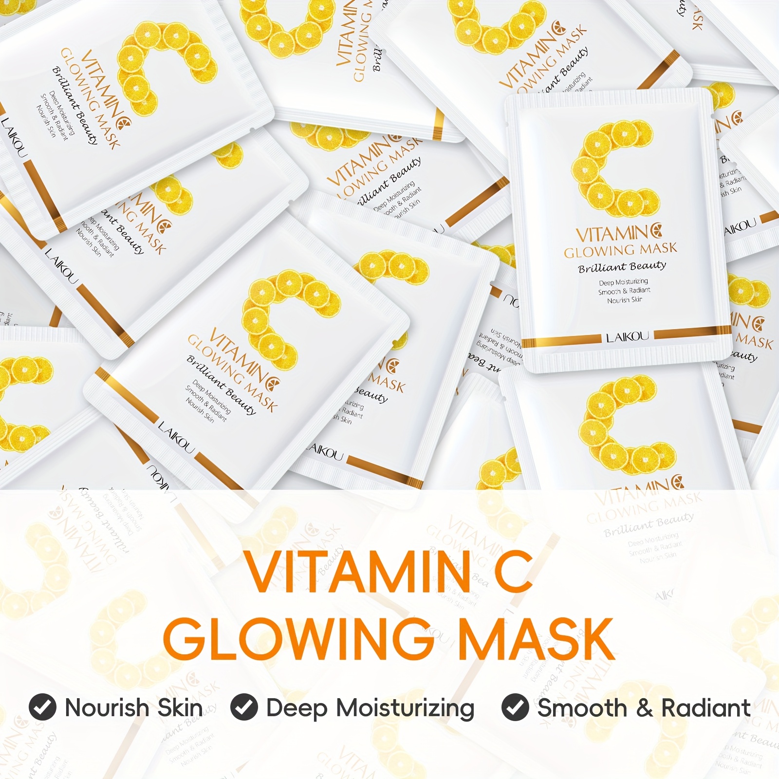 20 komada Vitamin C Sheet Face Mask - Hidratantna maska za lice za sve tipove kože, poklon za vo, Novu godinu, rođendan i Majčin dan