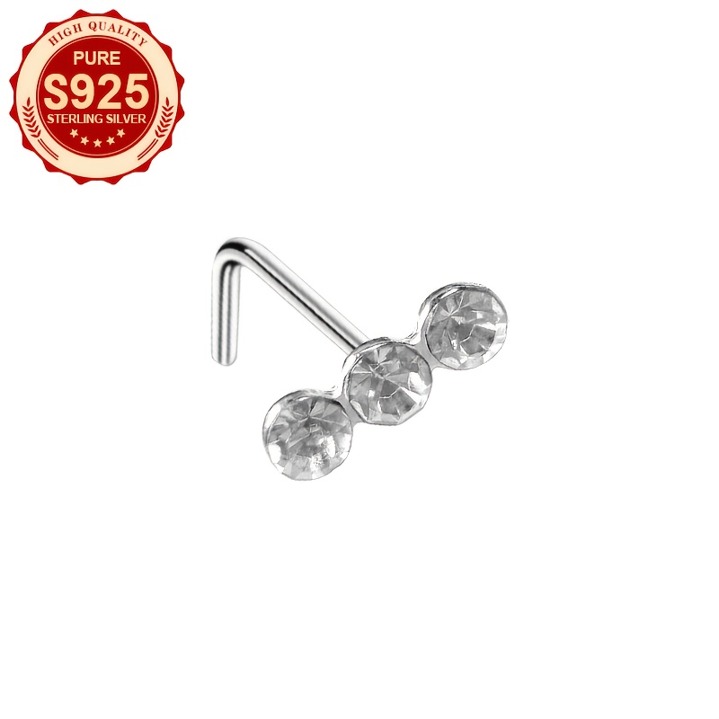 Women's S925 Silver Three Small Round Zirconia Nose Studs