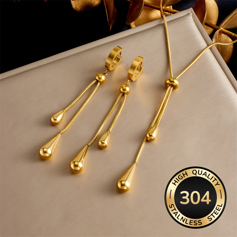 TEMU Ensemble de bijoux pour femmes en acier inoxydable 304, collier à , ensemble de boucles d'oreilles, bijoux élégants pour banquet, fête, cadeau