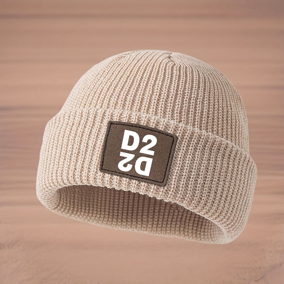 autumn winter mens beanie faux leather label pattern d2d2 - Temu