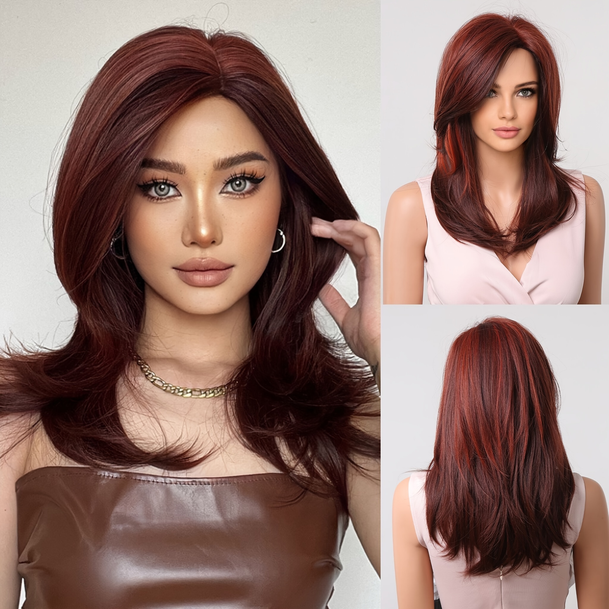 

Elegant Women's Long Wavy Wig 22 Inch - Red With , Fiber, Loose Curly Style, 130% Density, Cap, Suitable For All - Synthetic Wig For Daily And Party Wear Lc1002-2