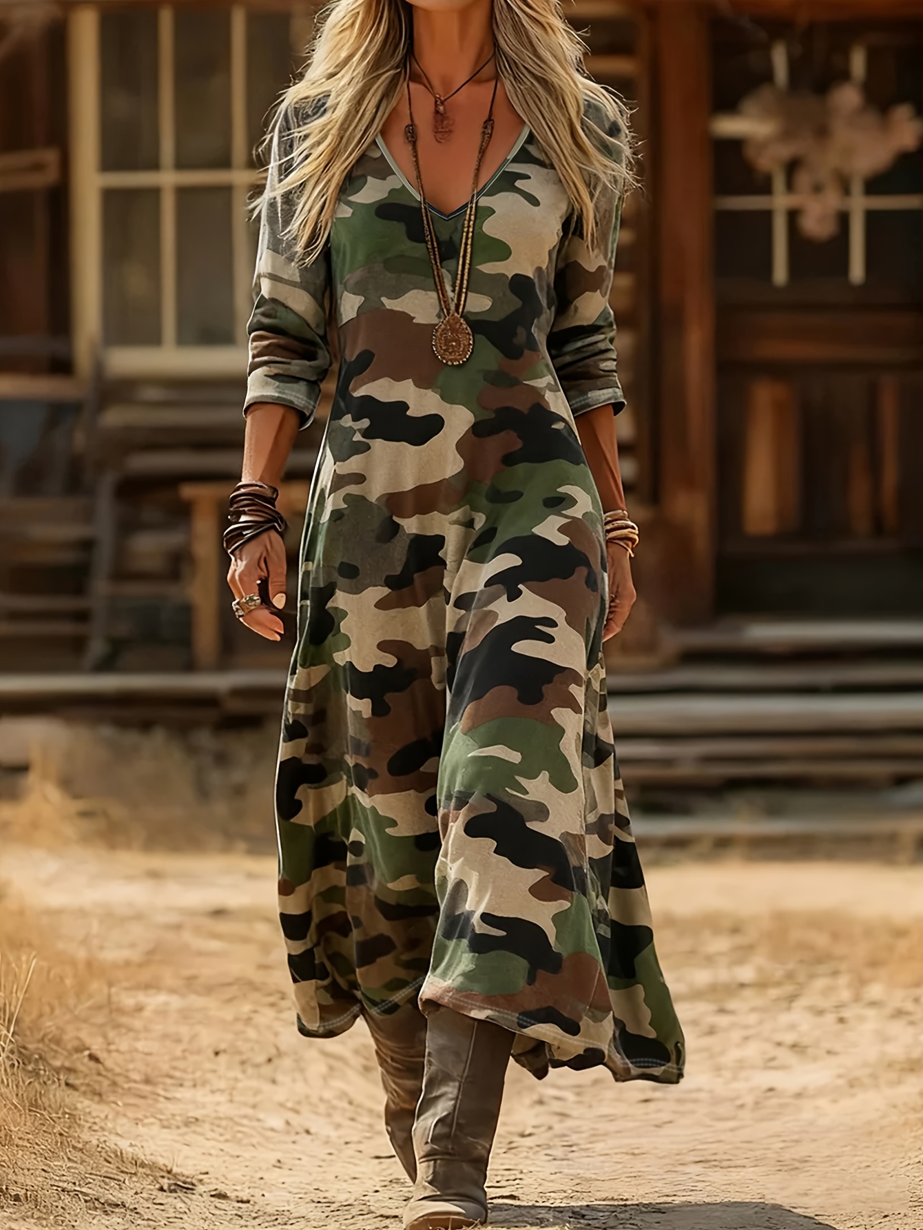 knee length dresses for ladies Camo-Print Utility Dress