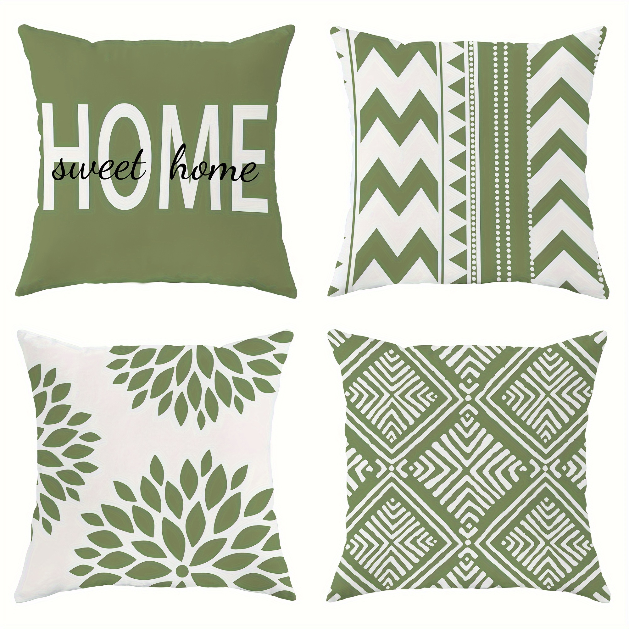 

4pcs, Home Geometric Stripe Floral Sage Green Polyester Throw Pillow Covers, Modern Minimalist Pillow Covers, Decorative Cushion Covers 45×45cm/18 "x18" For Living Room Bedroom Sofa Bed Decoration