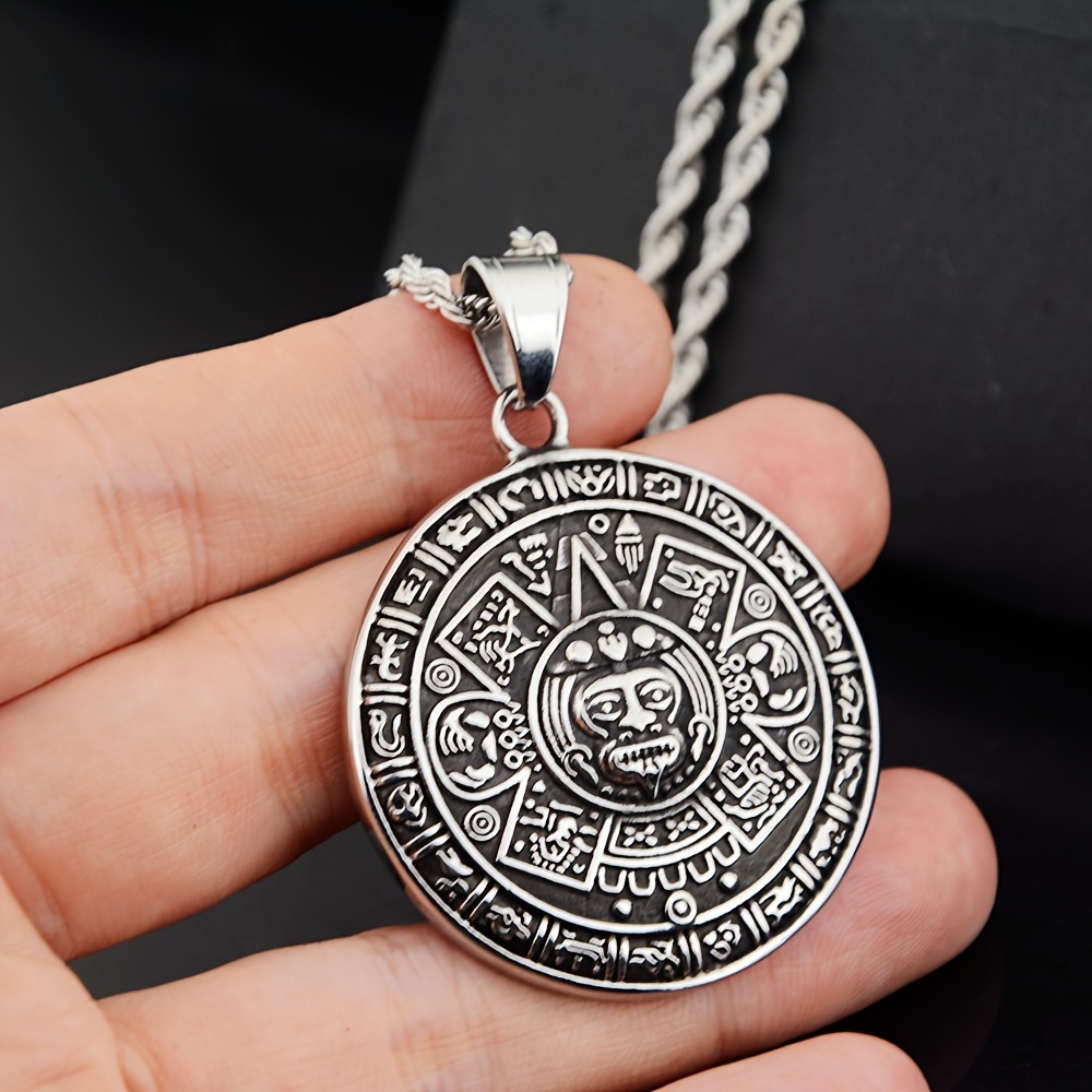 

1 Piece Vintage Style Aztec Round Stainless Steel Pendant Necklace, Men's Lucky Fashion Jewelry