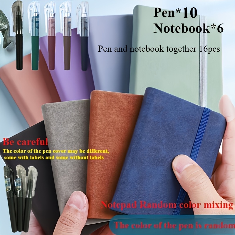 TEMU 16pcs Portable Notebooks, Pocket Leather Notebooks, Student And Teacher Gifts With Pens, 6 Notebooks With 10 Pens, A Total Of 16 Items