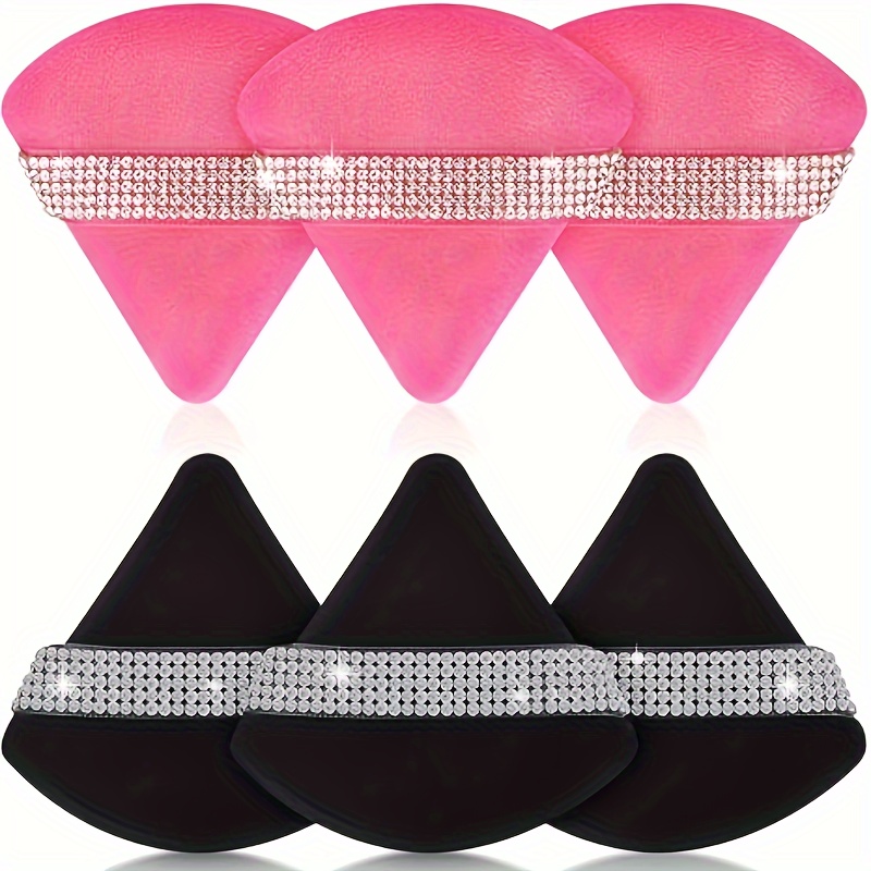 

Lot de 6 Houppettes en Poudre de Diamant Luxueuses - Velours & Suède pour Fond de , Utilisation Humide & Sèche, pour Tous Types de Peau, Design en Strass (Rose & Noir)