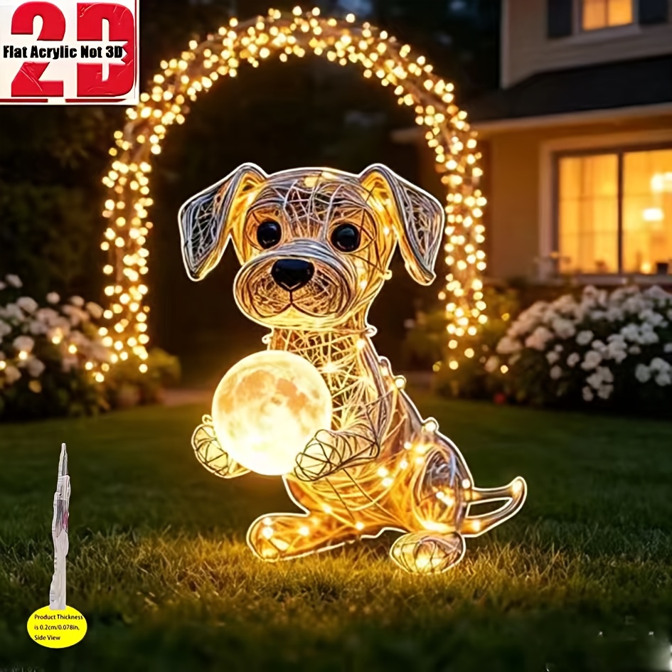 2d flat - 【2d flat】 2d flat - [2d flat] 2d ravnina 1 kom   svjetleći pas drži svjetleću sferu, ukras za vrt, utikač za tlo, vanjski ukras za dvorište, travnjak, ukras za vrt i cvjetnjak, pogodno za dvorište, travnjak