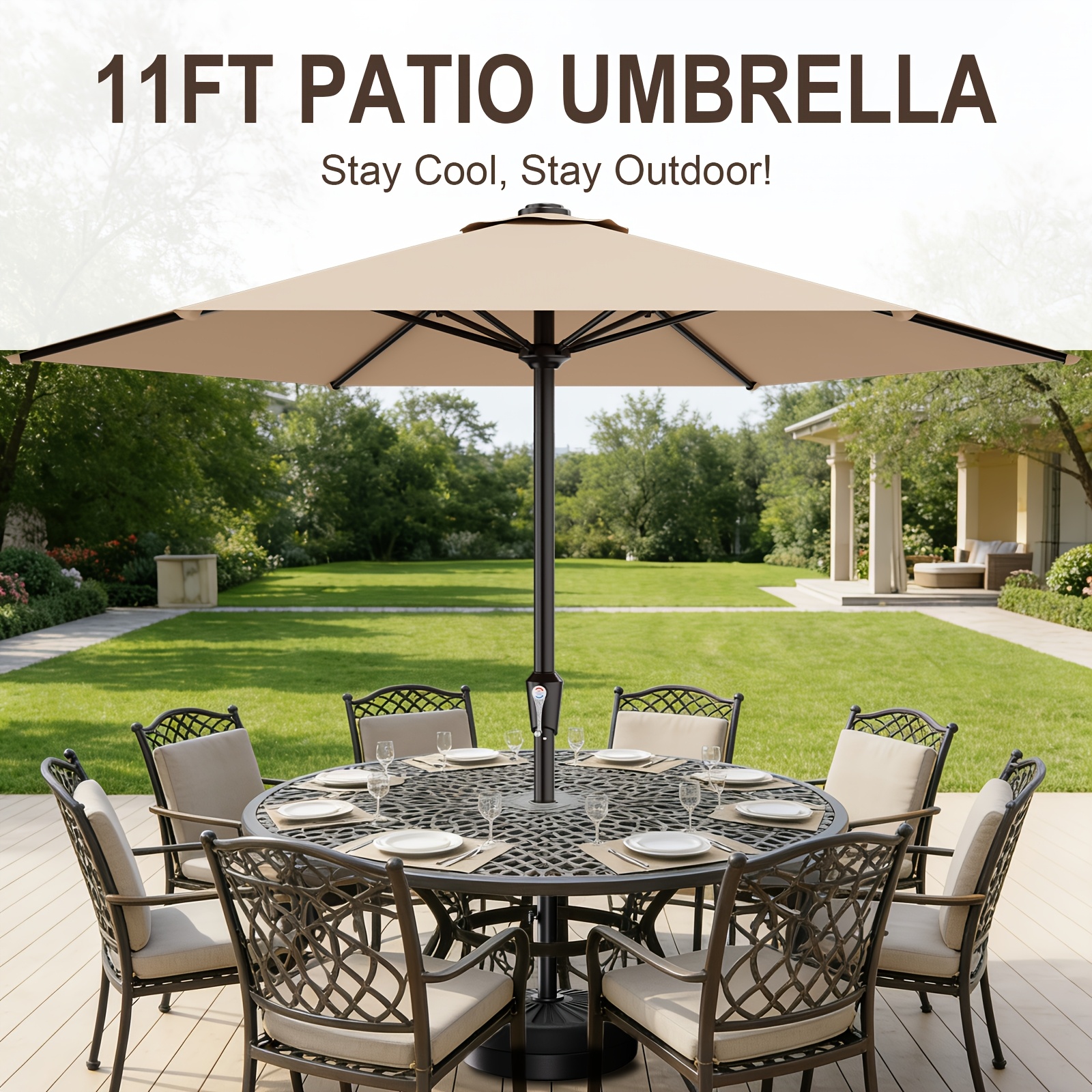 11 ft green patio umbrella TheLAShop 3-Tiered Tilting with Lights 8-Rib This umbrella also features Sunbrella fabrics Garden Reflections 11' Round Patio