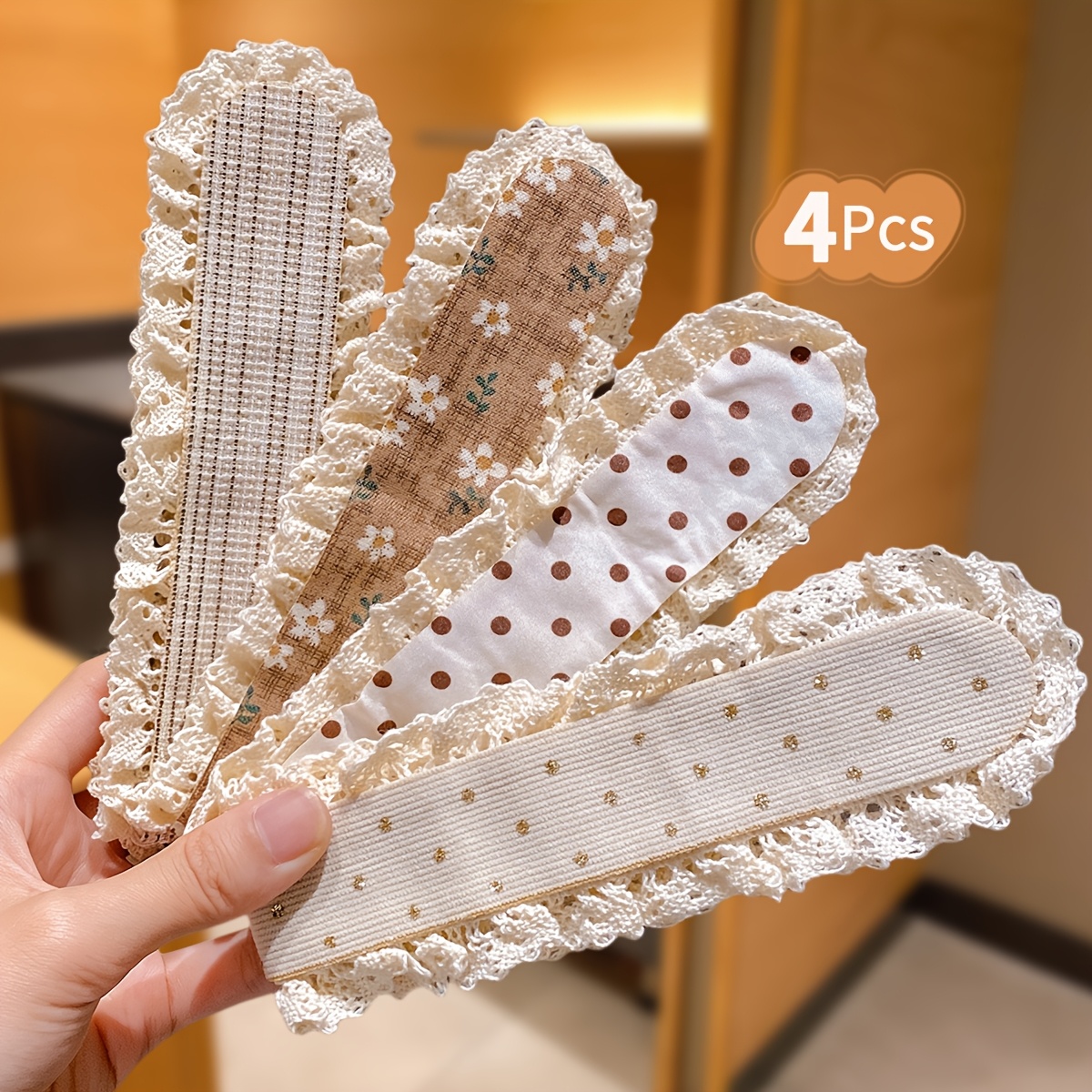 TEMU Ensemble de 4 bandeaux rétro à la fermeture éclair pour femmes, bandeaux à dentelle à volants et pois, bandeaux pour femmes pour dompter les