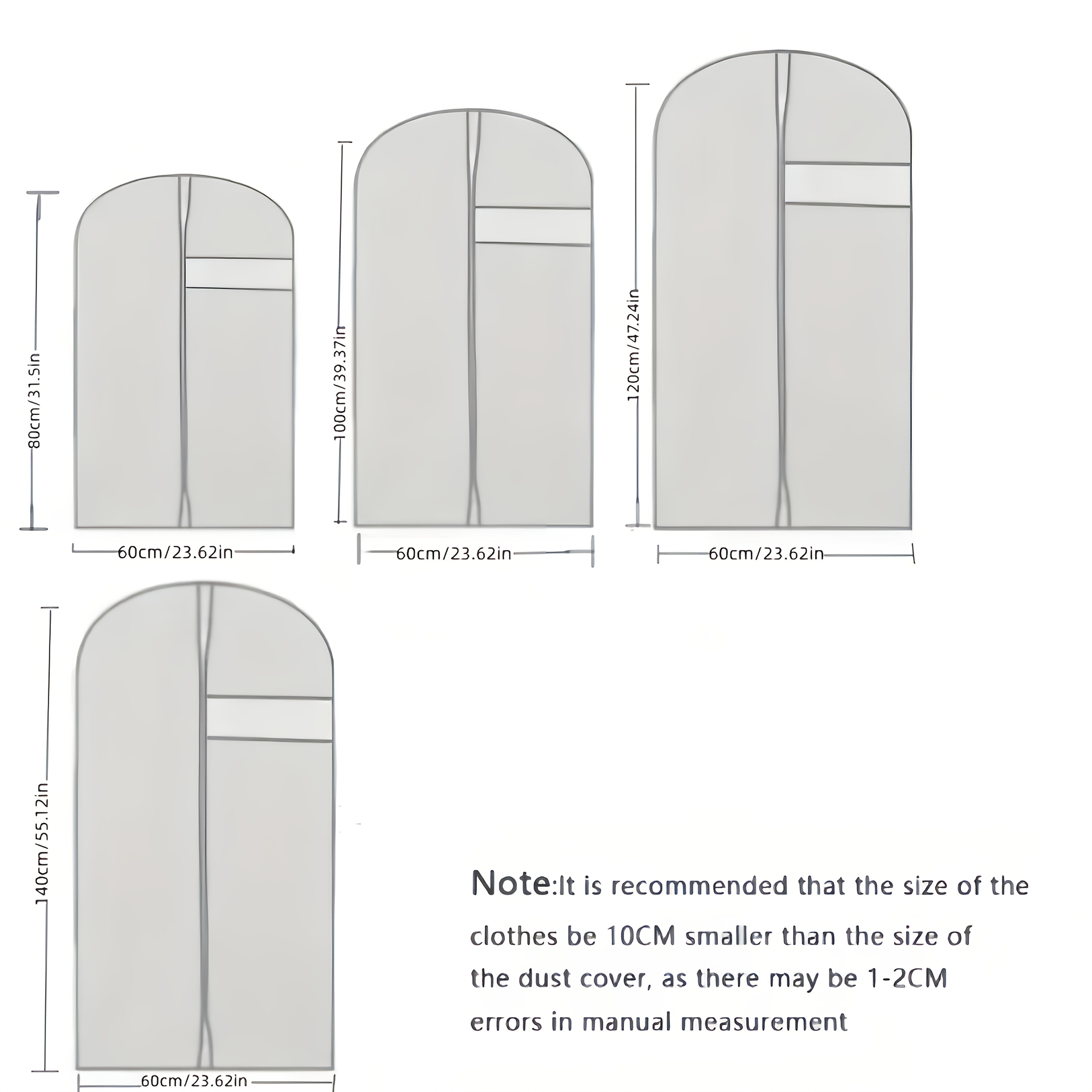 5pcs Black Washable Suit Covers with Transparent Windows for Shirts, Suits, Dresses – Multiple Sizes Up to 55" Length