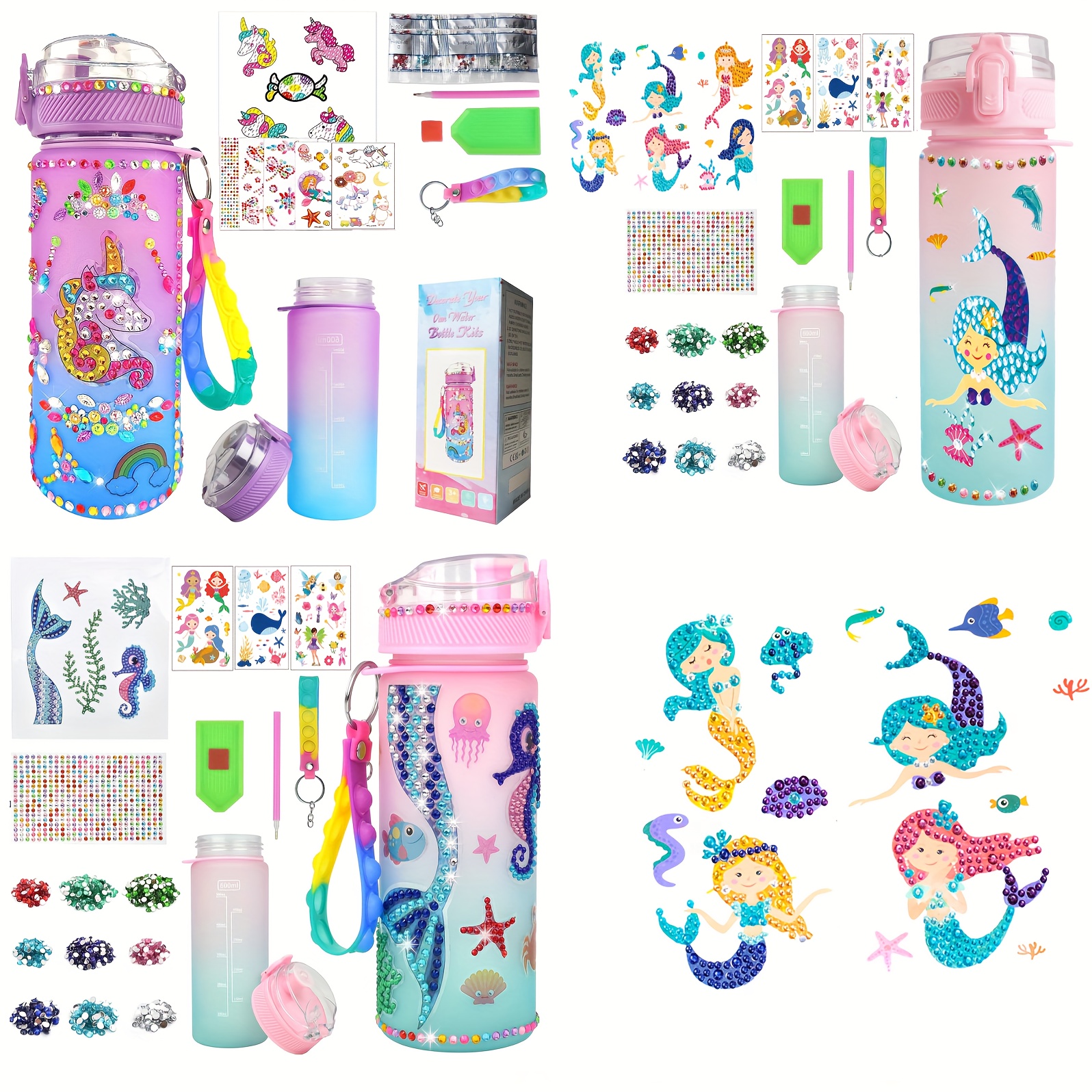 

1pc Decorate Your Own Water Bottle Kits For Gift, Unicorn Mermaid Painting Crafts, Fun Arts And Crafts Gifts Toys For Birthday Christmas