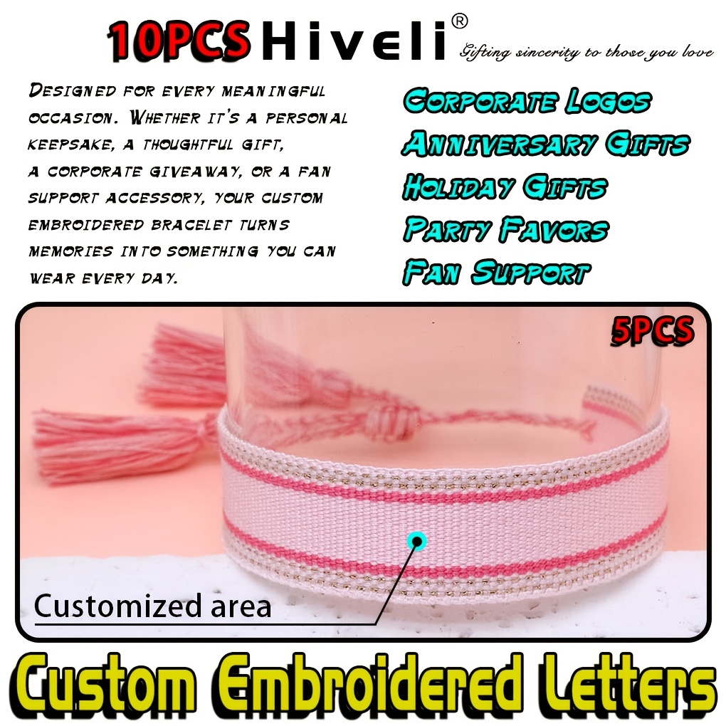 Custom Embroidered Braided Tassel Bracelet with Personalisation