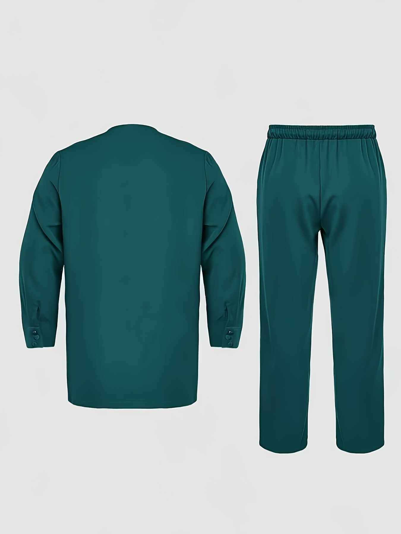 Men'S Casual 2pcs Set, Embroidered, Round Neck, Button, Pocket, Long Sleeved Top+Drawstring Elastic Pants, Fashionable Outfit for Parties, Weddings, Holidays, All Season New Styles 1 Set