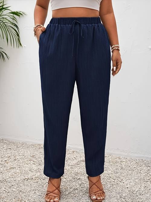 plus size plus size plus size elegant slant drawstring detail comfortable elastic waistband womens versatile casual commuter pants