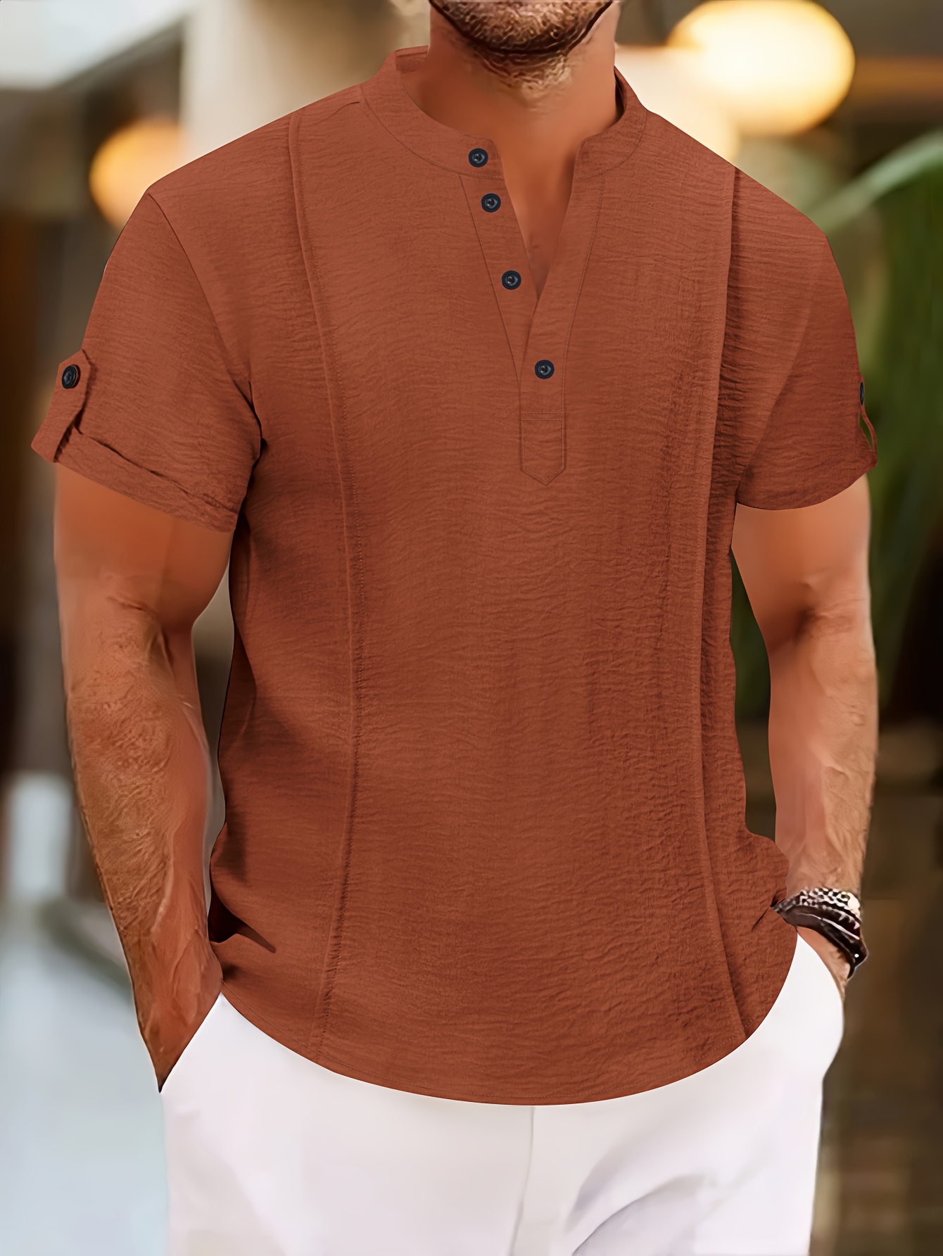 herren sommer casual v ausschnitt henley shirt kurzarm Temu Germany