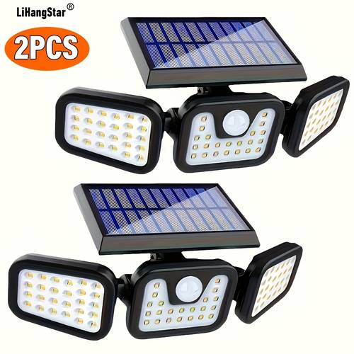 item picture lihangstar 2pcs outdoor solar wall lights 74 leds with motion sensor 270 wide angle 3 adjustable lighting ideal for garden courtyard patio and porch lighting