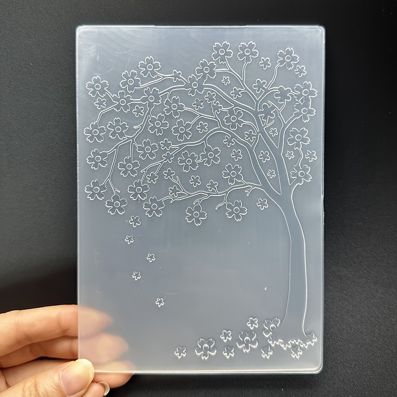 Small Tree With Falling Flowers Pattern Embossing Stencil, Plastic 3d Textured Impression Template, Suitable For Diy Handmade Card And Greeting Card Making, Scrapbooking Crafts