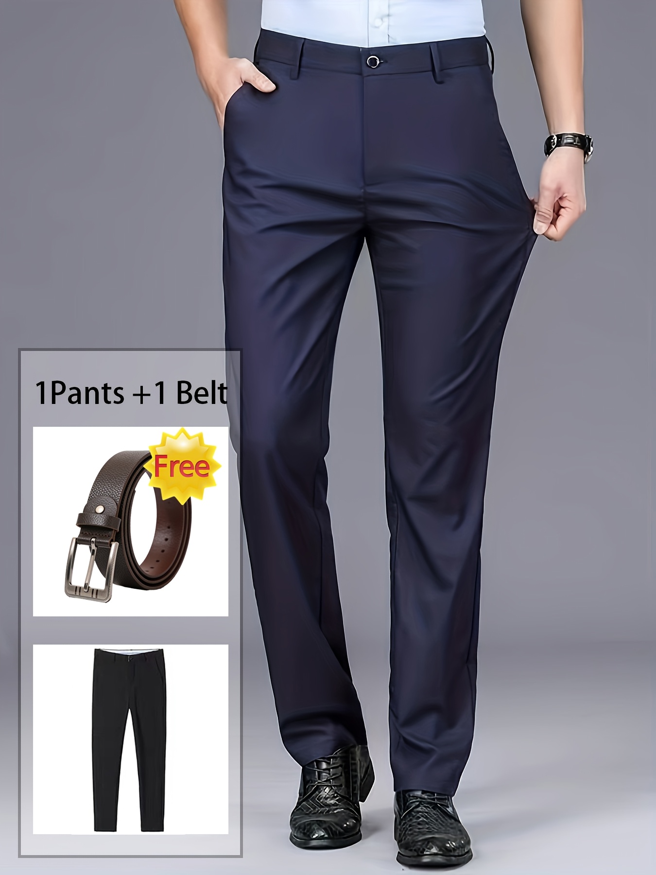 Men's Professional Business Trousers, Stretch, Wrinkle-resistant and Iron-free, Formal & Casual Loose Straight-leg Suit Pants, Versatile for Office Workers, Ideal Gift for Work Wear