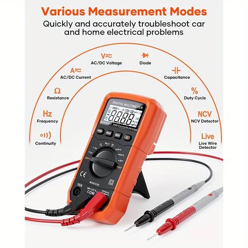 ms8233 multimeter 6000 voltage current continuity frequency tester with lcd display rust mold battery operated orange