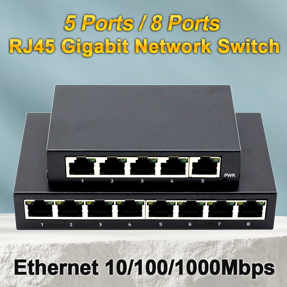 Commutateur Réseau Gigabit 10/100/1000Mbps à 8 Ports/5 Ports, Boîtier en Texture Métallique, Alimenté par USB de Bureau, Adaptateur Ethernet RJ45 Plug-and-Play, Échange Rapide Auto MDI/MDIX, Convient pour le Réseautage Maison/Chambre et Bureau - Options de Connexion Multiples