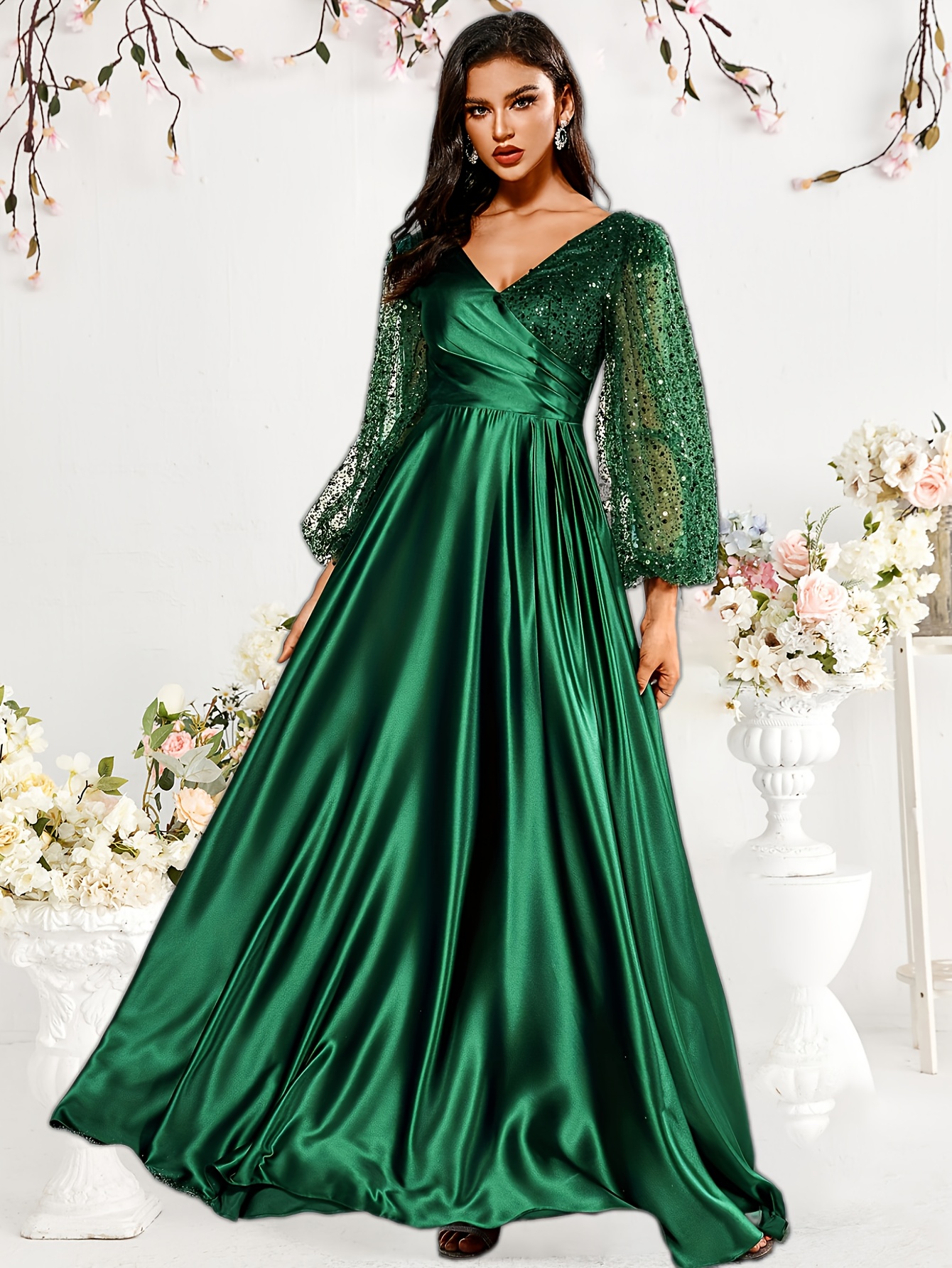 green emerald velvet dress Dark Green Beaded One Shoulder Mother Bride Dress main image 0