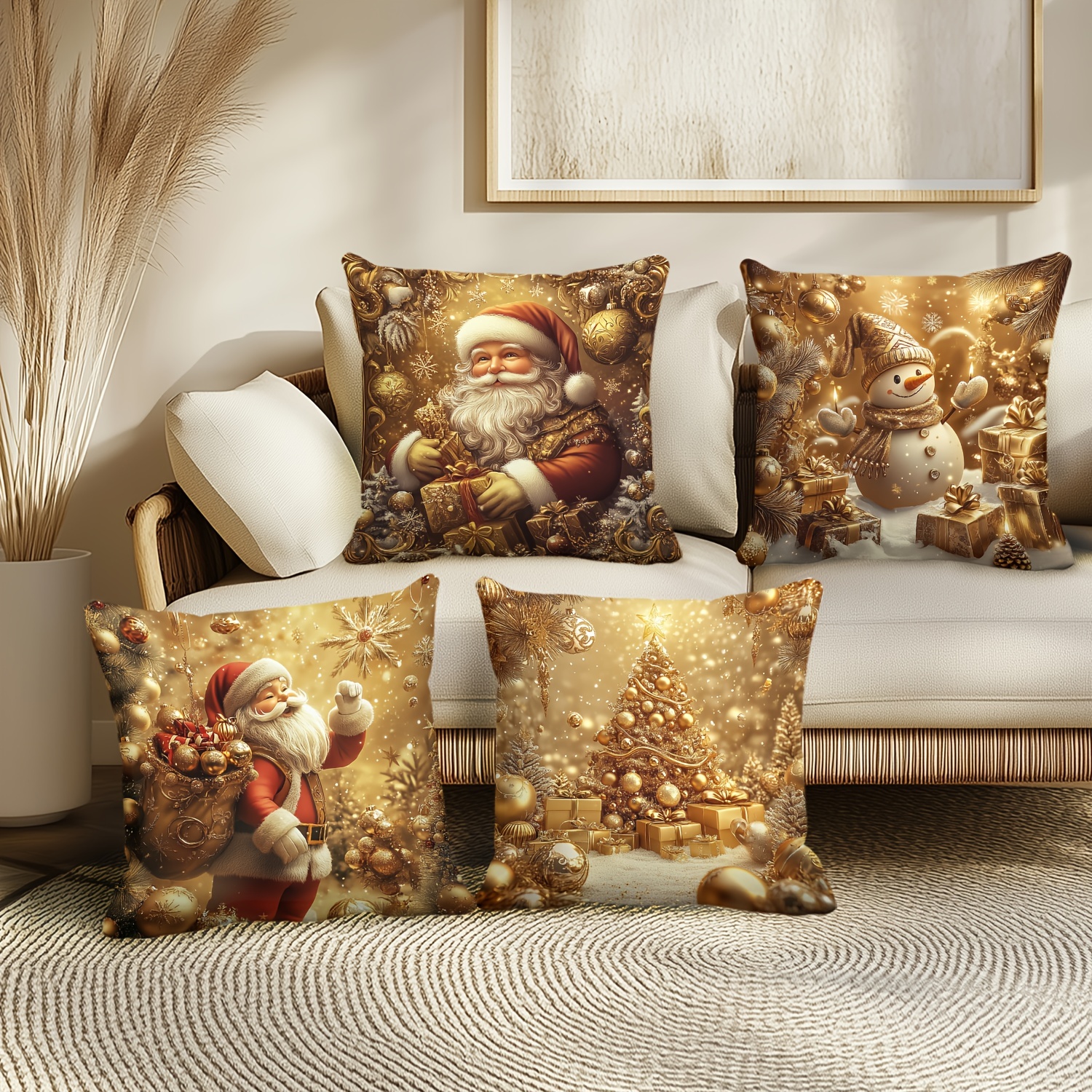 

4pcs Christmas Cushion , 18x18 , , , Snowman, Christmas Tree , Zippered, , Polyester, For , , Bedroom Decor ( )