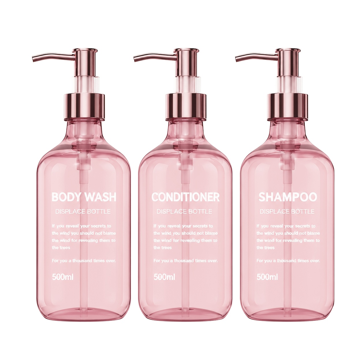 TEMU Bathroom Shower Dispenser Set, Refillable Pink Shampoo, Conditioner And Bodywash Bottles For Elegant Bath Decor