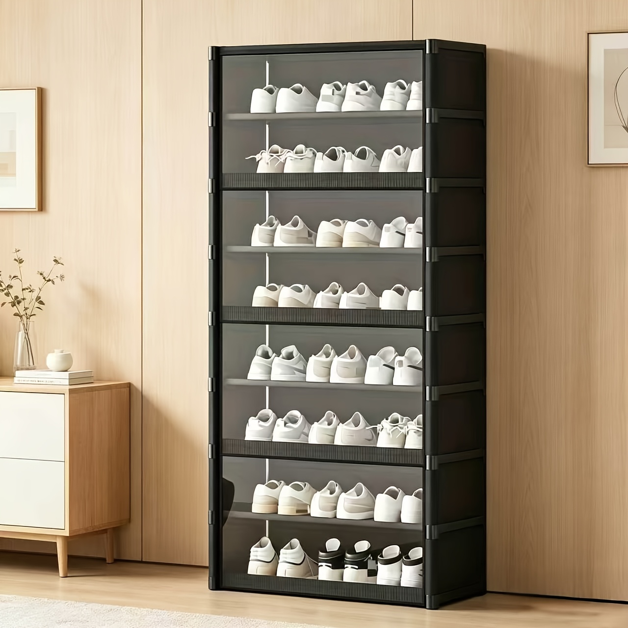 TEMU Large Dust-proof Transparent Shoe Cabinet, 9, 7, Or 5-tier Shoe Rack, Holds 24-32 Pairs, 6 Specifications From, Foldable Sneaker Cabinet With