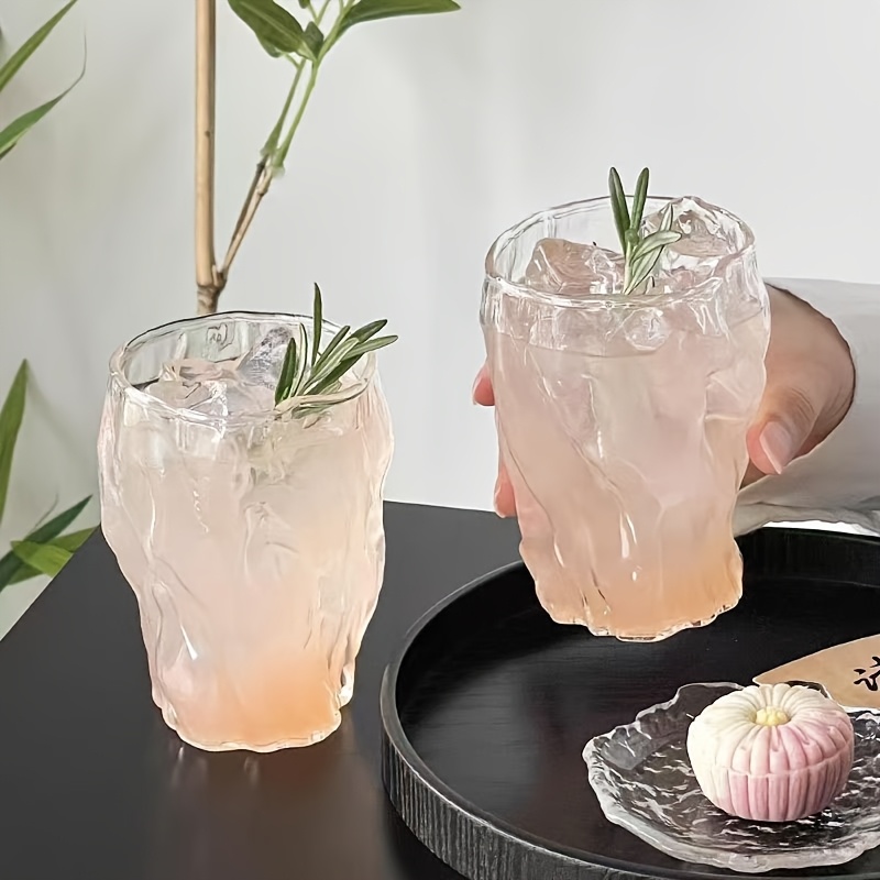 Image of Set Of 2 Pleated Glass Cups, Handmade Glass Coffee Cups, Transparent Juice Cups, Beverage Cups, Drink Cups, Wine Glasses, Water Cups, Home, Office Tea Cups