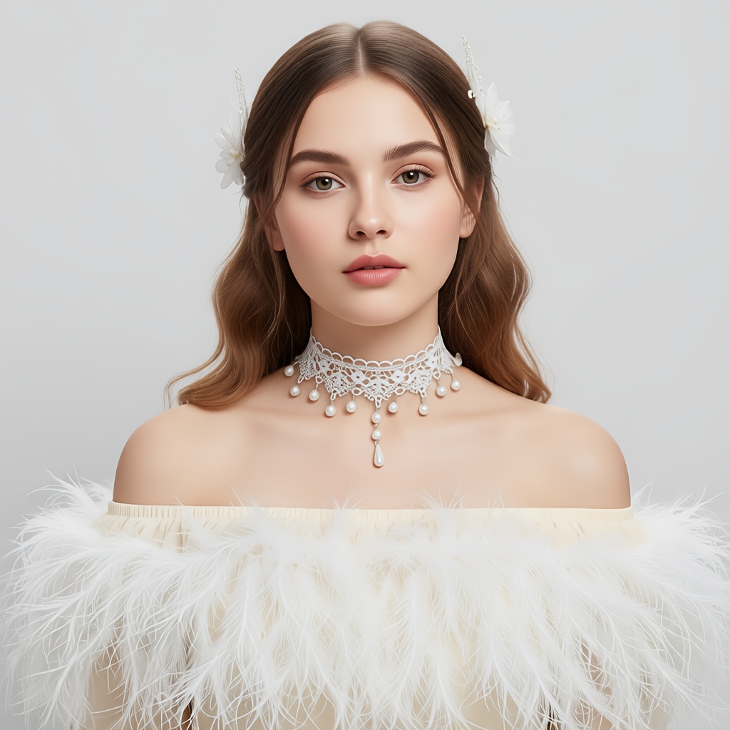 White Retro Necklace Water Drop Pendant Clavicle Chain Wedding Dress Additions Gothic Black Necklace Adjustable