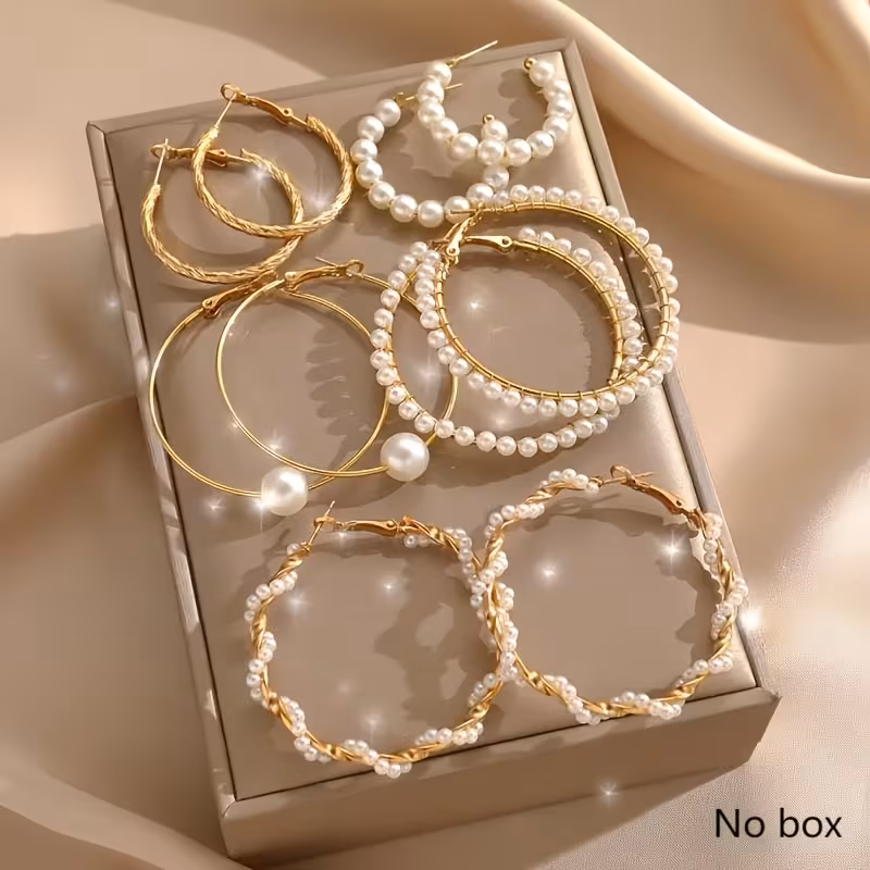 a set of 5 pairs of classic and elegant style pearl hoop earrings featuring and unique jewelry suitable for daily wear travel parties and weddings making it an ideal gift for womens day details 0