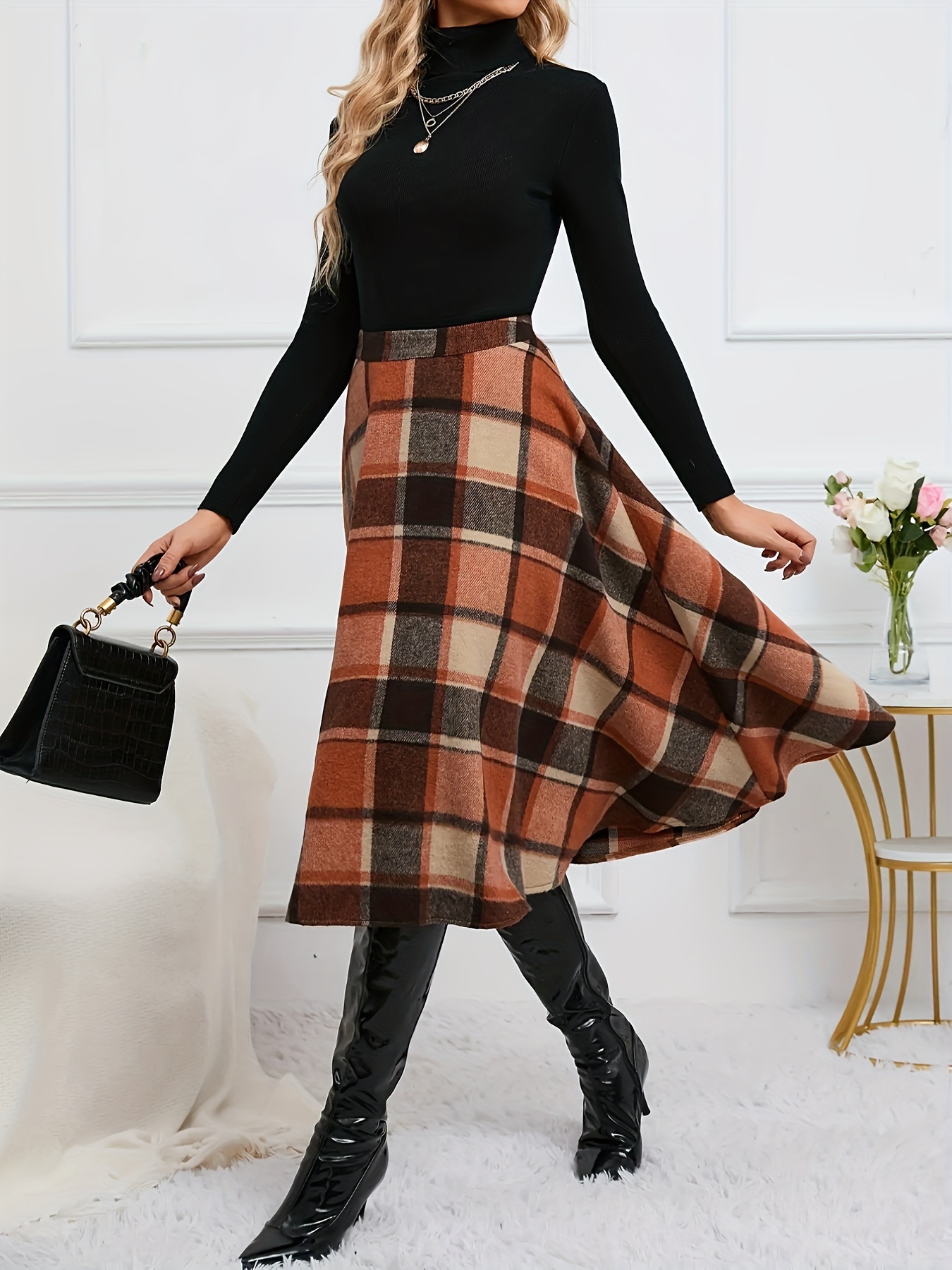Winter Skirt A Line Midi Skirt Outfit Women'S Midi Skirt With - Main Image