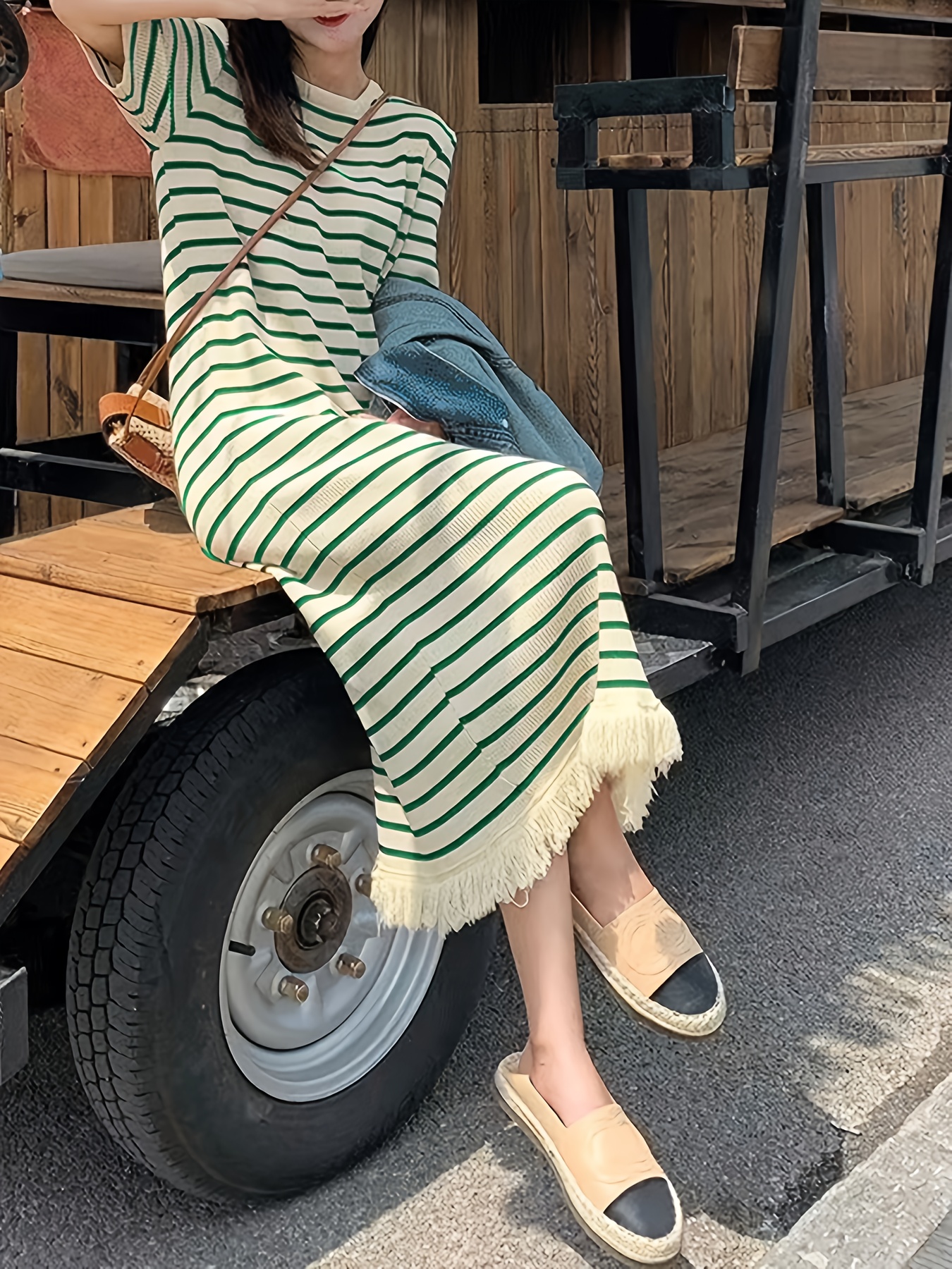 slim fit dress slacks Stripe T-shirt Dress