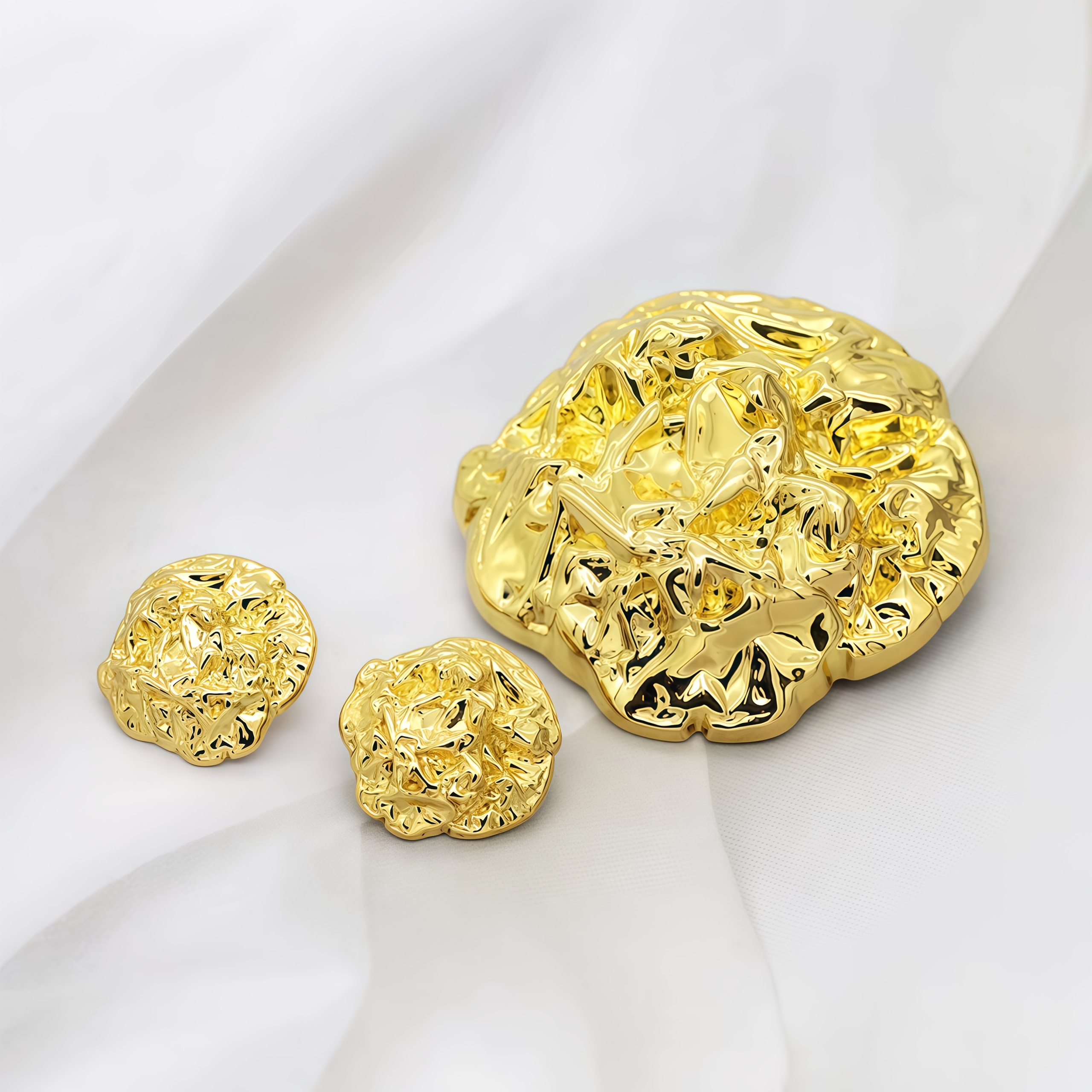 

5pcs Luxurious Irregular Metal Buttons Set, 15mm/23mm/45mm Golden Crinkle , Decorative Craft Buttons For Clothing, Suit, Coat, Sweater, Trench - Fashion Accessory For Cuffs And Collars