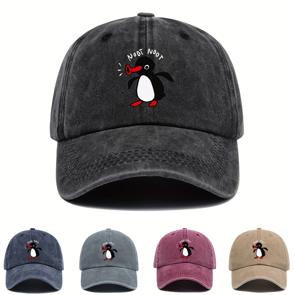 

1pc Funny Print Penguin Curved Baseball Cap, Adjustable Trendy Sun Hat For All