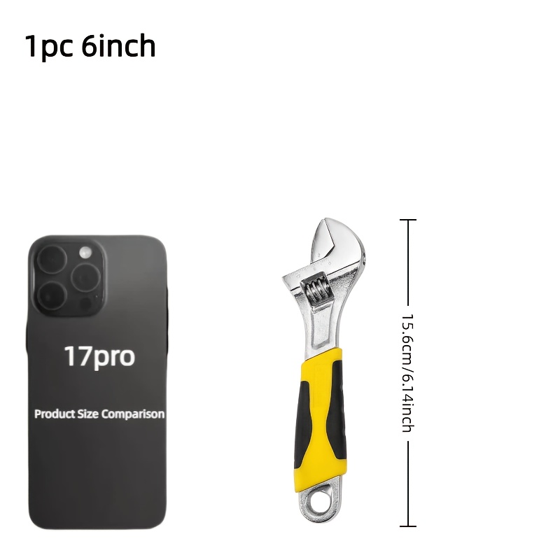 TEMU Adjustable Wrench Set 6/8/10/12 Inch, Wide Jaw Spanner, Heavy Duty , Non-slip Grip, Plumbing Auto Repair Home Use Tool Kit