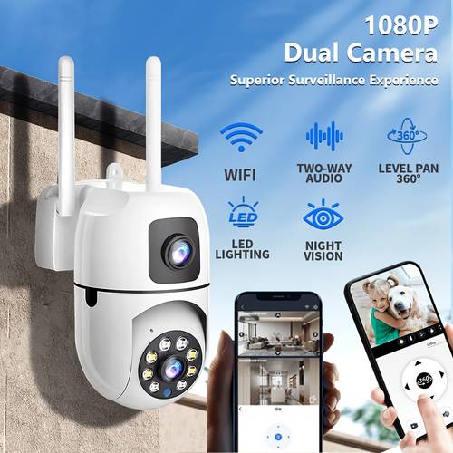 larawan ng item 1pc high-definition camera, intelligent security camera, dual-lens full hd quality, ptz control, naikot, wireless wifi connection, tracking, real-time alarm, , audio, maaaring ikonekta sa mobile phone para sa remote control, maaaring