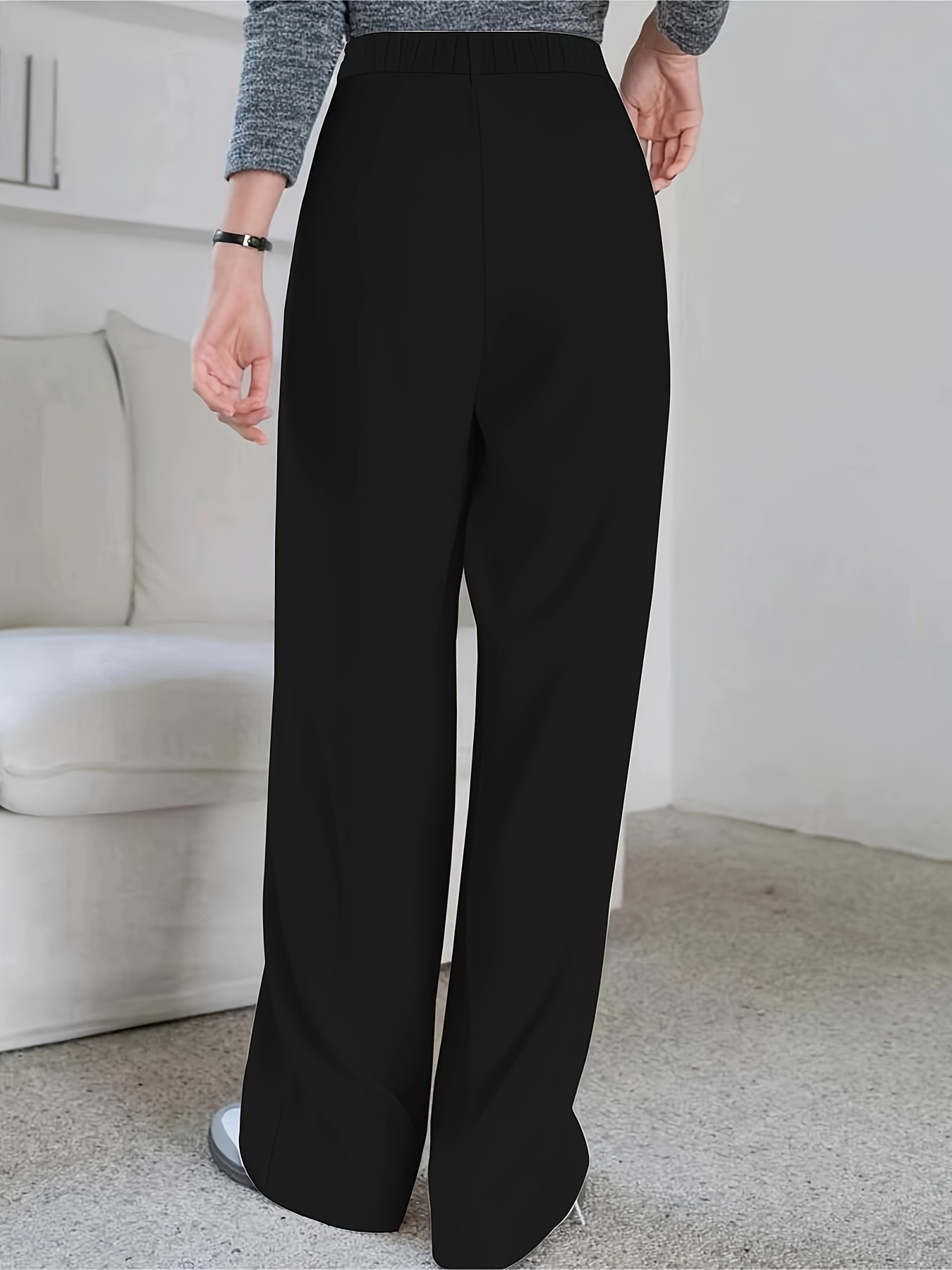 Plus Size Casual Pants Women's Plus Solid Button Front High - Temu