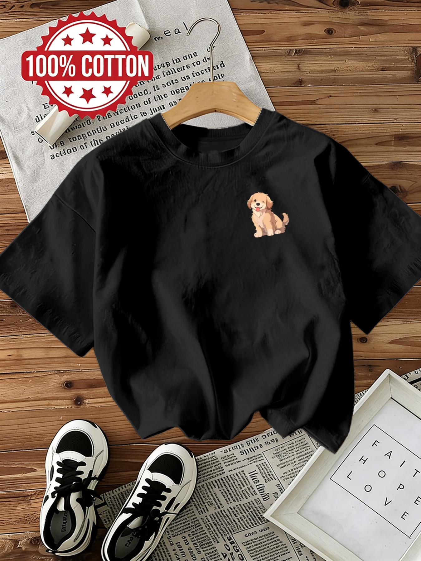 womens pure loose   neck short sleeve t shirt a relaxed casual top suitable for year round wear features a cute and vivid cartoon dog print on the front making it a fun and adorable   for and daily wear the soft
