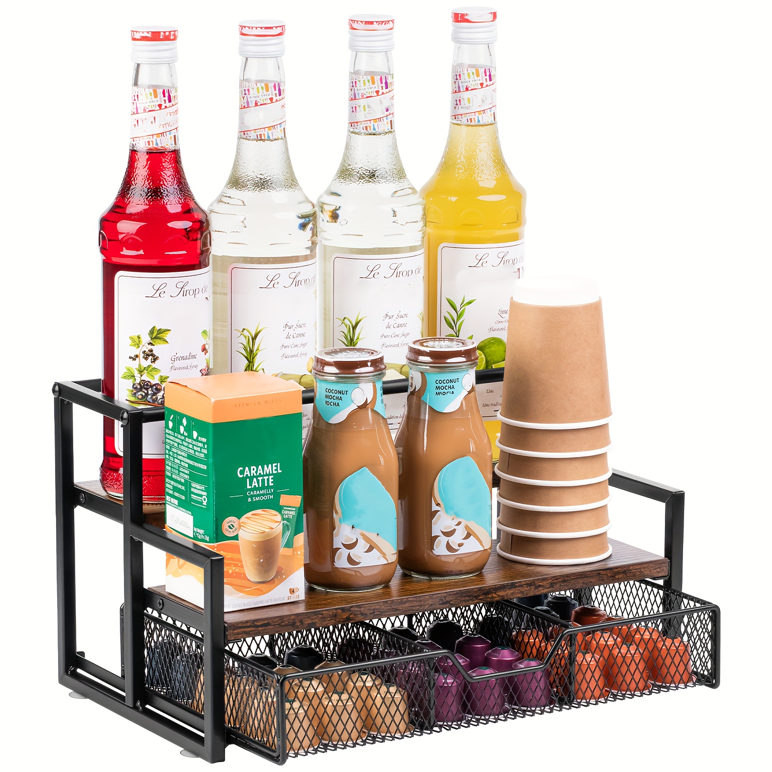 TEMU 3-tier Heavy-duty Metal Organizer Suitable For Coffee Bar - Countertop Coffee Station With Storage Basket, Coffee Pod Shelf, Compatible For Coffee Accessories Organizer