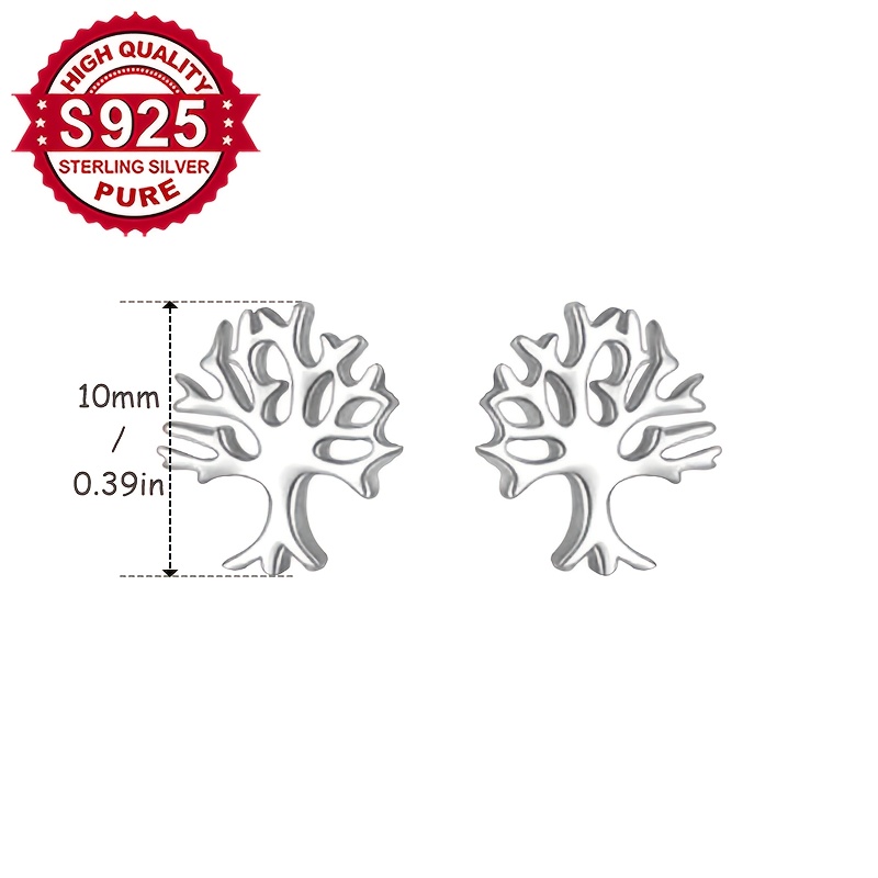 Women's 925 Sterling Silver Tiny Tree Studs, Retro Design
