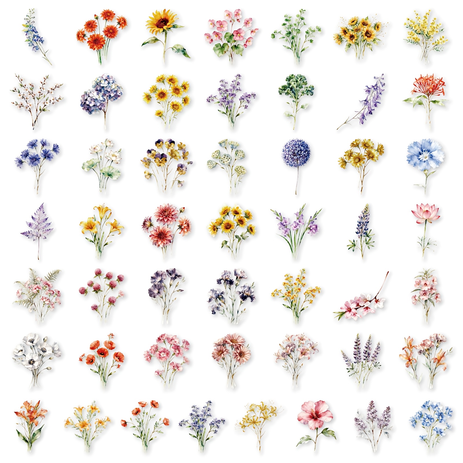 TEMU 50 Watercolor Floral Stickers, Plant Bouquet Fresh Flower Minimalist Style Decorative Stickers, Suitable For Tablets, Diaries, And Gift Bags