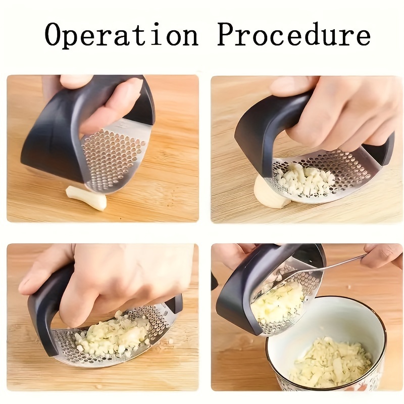 Stainless Steel Garlic Press - Easy-to-Use Rocker Crusher, No Electricity Needed, Durable Kitchen Tool for Garlic, Fruits, and Meat, Ergonomic Handle for Effortless Crushing, Perfect for Wooden Cutting Boards, Food Preparation | Ergonomic Design | Easyclean Material