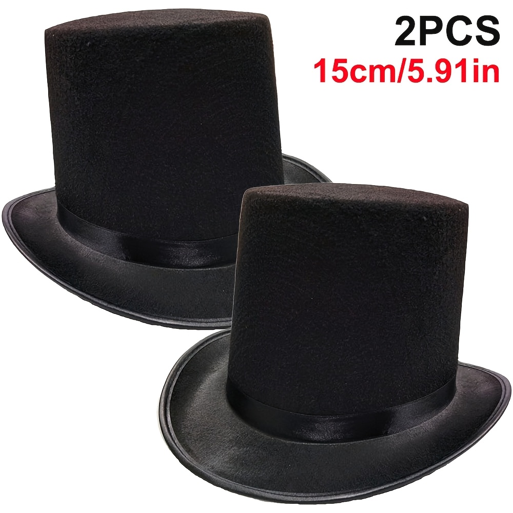 TEMU 2-pack Black Polyester Top Hats For Stage Performances & Costume Parties - Formal Event Hats For Halloween, Christmas, Thanksgiving, New Year's