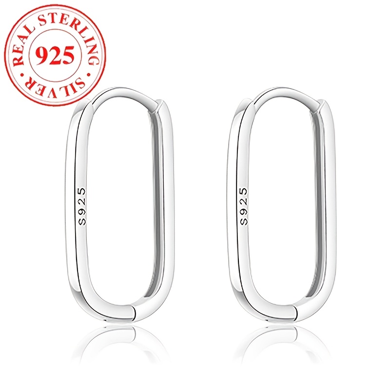 

Elegant 925 Silver Geometric Hoop Earrings For Women, Plain Fashion Jewelry, December Birthstone, Fine Jewelry