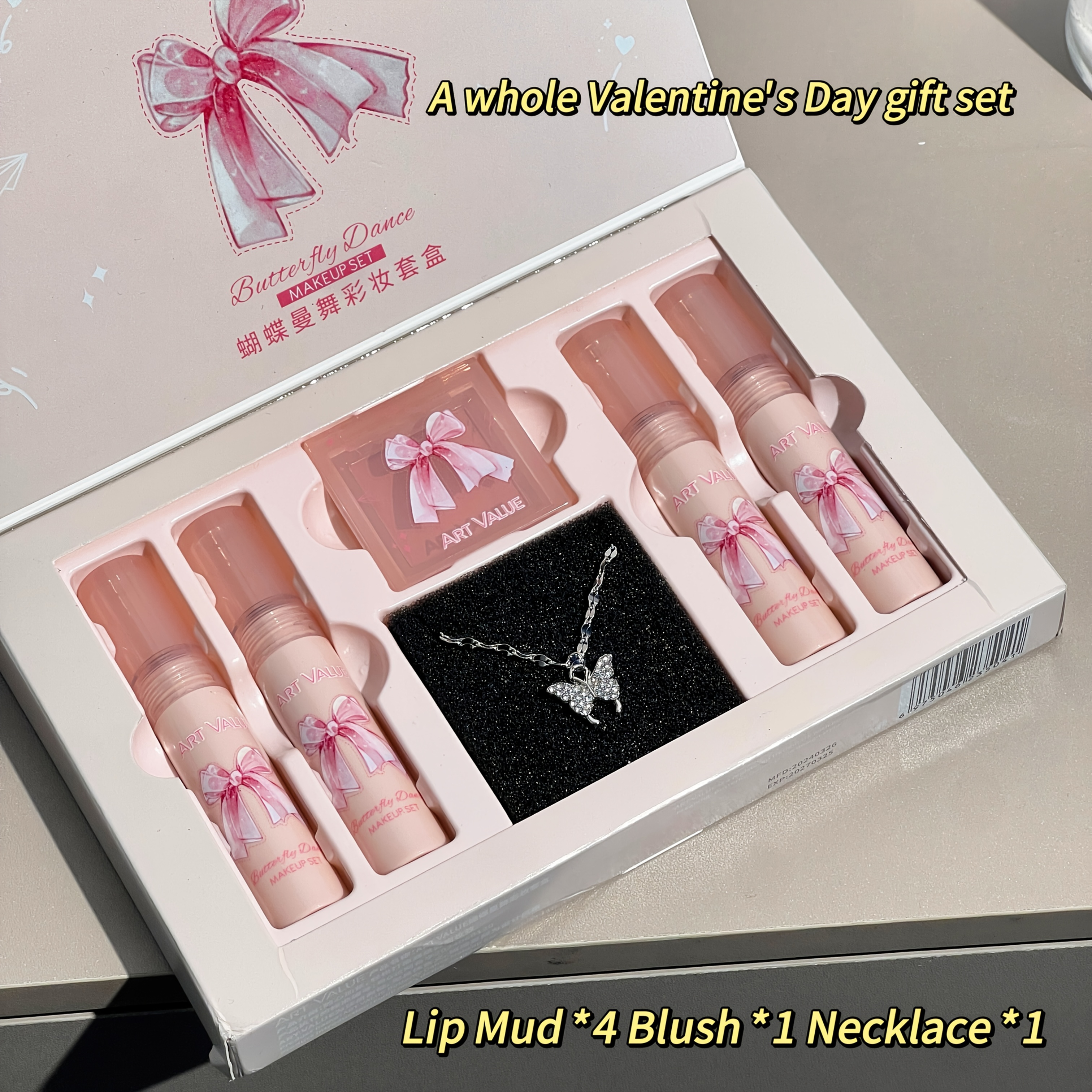 set om 6 delar/ läppglanser, och ett fjärilshalsband, nyårsgåva, alla hjärtans dag-present till , bästa väninna, flickvän, sminklåda - beauty & health - Temu Sweden