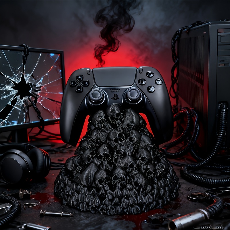 E-shop 1 Stück Halloween Dunkel Gothic Schädel Spielständer für PS4/PS5 & NS Pro Controller - Einzelhalter, Gamepad-Displaybasis