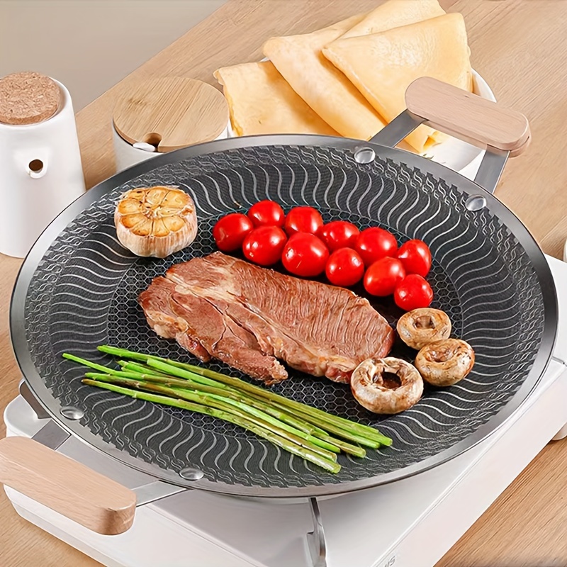 1pc premium   steel non stick grill pan with wooden handles korean style multi functional for outdoor home bbq compatible with   4